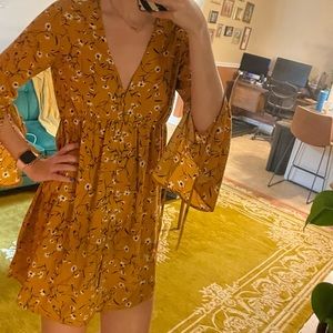 Yellow floral dress with 3/4 sleeves